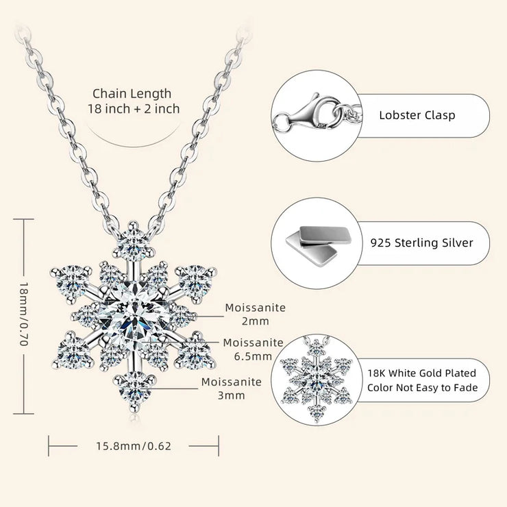 RAPRGOLD Round Cut Moissanite Snowflake Pendant Necklaces for Women Solid 925 Sterling Silver Chains Wedding Jewelry Gift collar