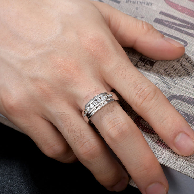 Newshe Full Moissanite Wedding Band for Men 925 Sterling Silver Engagement Rings Pave Round Eternity Promise Ring Size 8-12