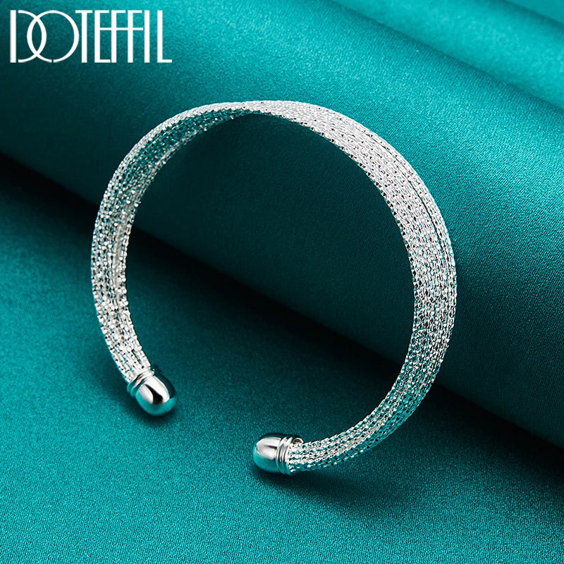 DOTEFFIL 925 Sterling Silver Multi-line Bangle Bracelet For Woman Man Wedding Engagement Fashion Charm Party Jewelry