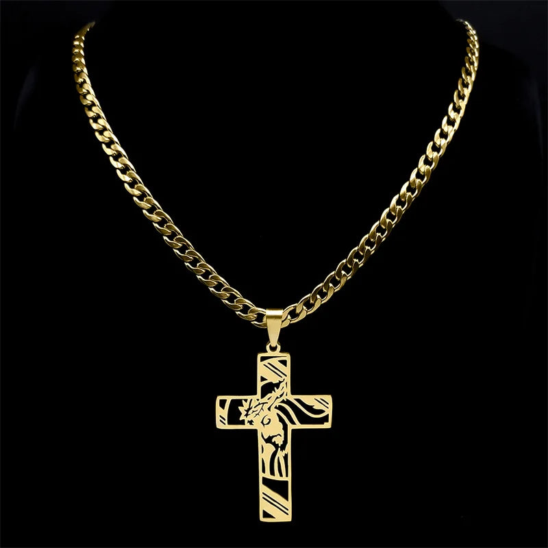 JYTF Stainless Steel Crown of Thorns Cross Necklace – Bold Faith Statement