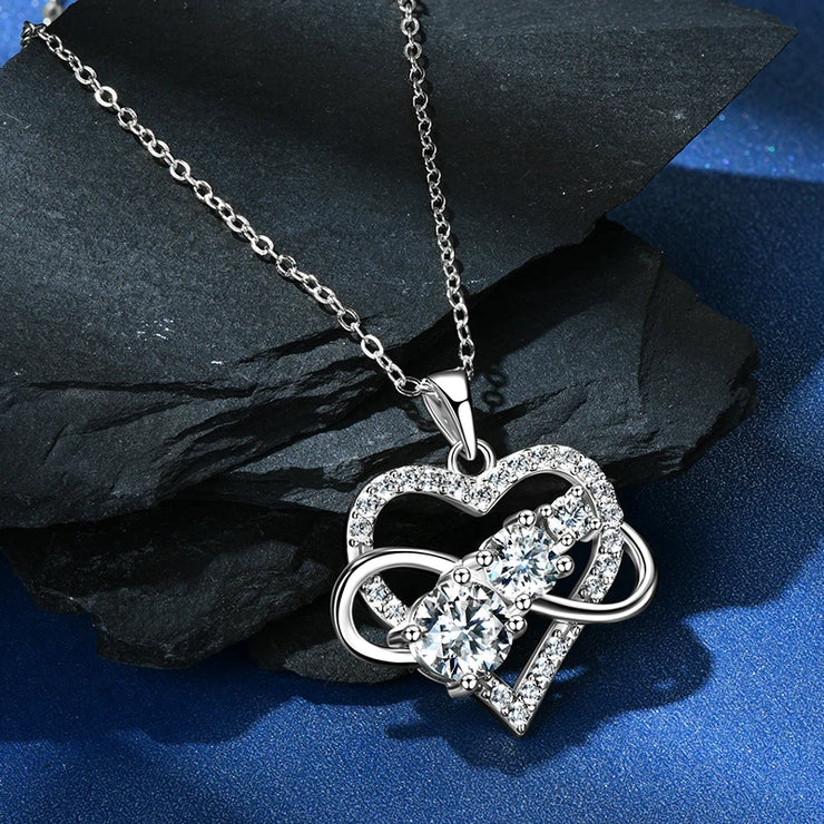 RAPRGOLD GRA Certified Moissanite Infinite Love Heart Pendant Necklace 925 Sterling Silver for Women Fine Jewelry Gifts cadena