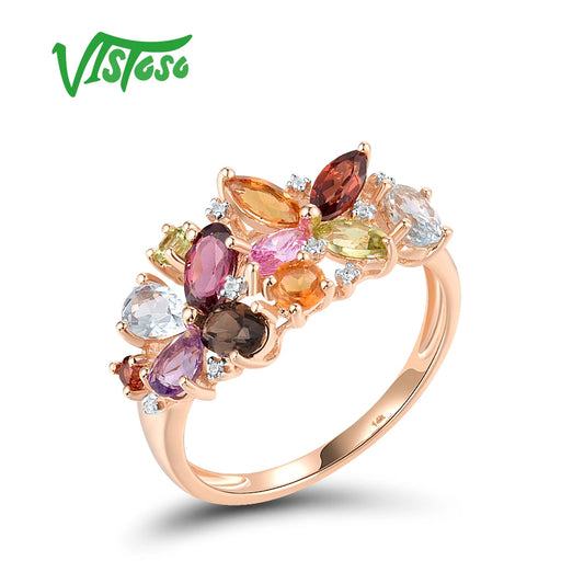 VISTOSO 14K Rose Gold Multicolor Gem & Diamond Ring