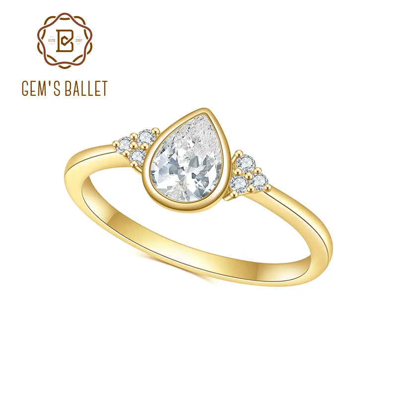 GEM'S BALLET 0.8Ct Pear-Cut Moissanite Engagement Ring