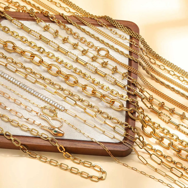 Chunky Paperclip Chain Necklace For Women, Stainless Steel 14k G0ld Plated