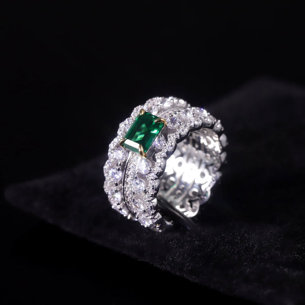 GEM'S BALLET Art Deco Green Emerald Statement Ring