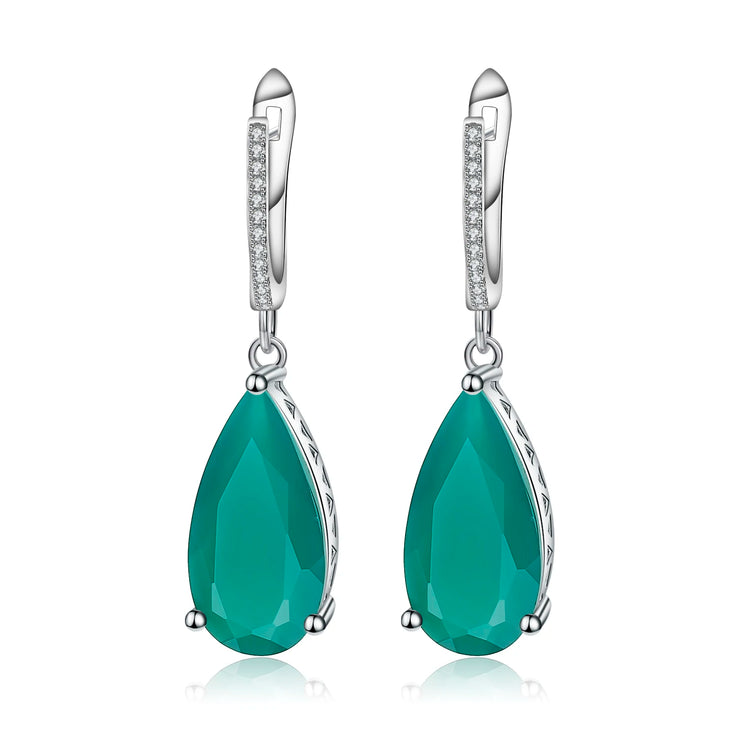 Gems Ballet 10.82ct 10x20mm Natural Green Agate Drop Earrings Fine Jewelry Solid 925 Sterling Silver Gorgeous Earrings For Women