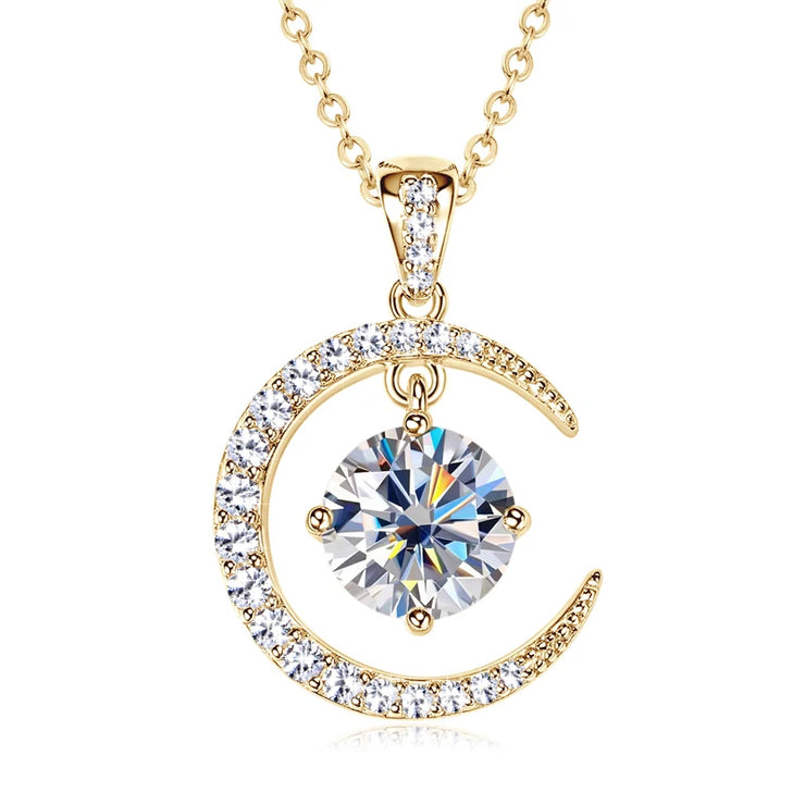 RAPRGOLD 8mm Round Moissanite Ladies Pendant Necklace 925 Sterling Silver Fashion Sun Moon Necklaces for Women Jewelry Gift