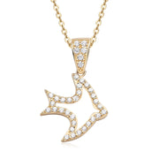 Raprgold 14K Solid Gold Cubic Zirconia Animal Pendant with 925 Silver Link Chain 20'' Delicate Necklace In The Shape Of A Fish