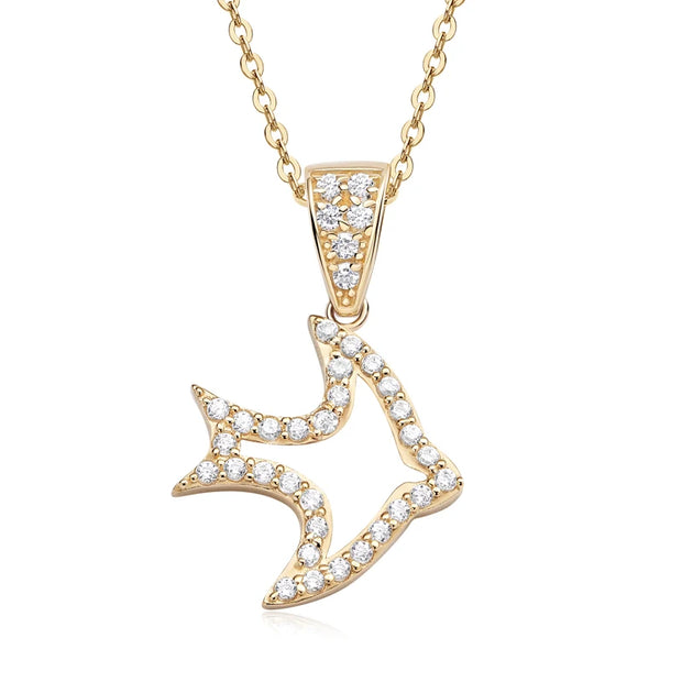 Raprgold 14K Solid Gold Cubic Zirconia Animal Pendant with 925 Silver Link Chain 20'' Delicate Necklace In The Shape Of A Fish