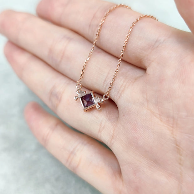 GEM'S BALLET Square 5x5mm Color Change Lab Alexandrite Rose Gold Plated 925 Sterling Silver June Birthstone Pendant Necklace