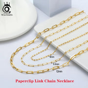 ORSA JEWELS 14K Gold Plated Genuine 925 Sterling Silver Paperclip Neck Chain 6/9.3/12mm Link Necklace for Women Men Jewelry SC39