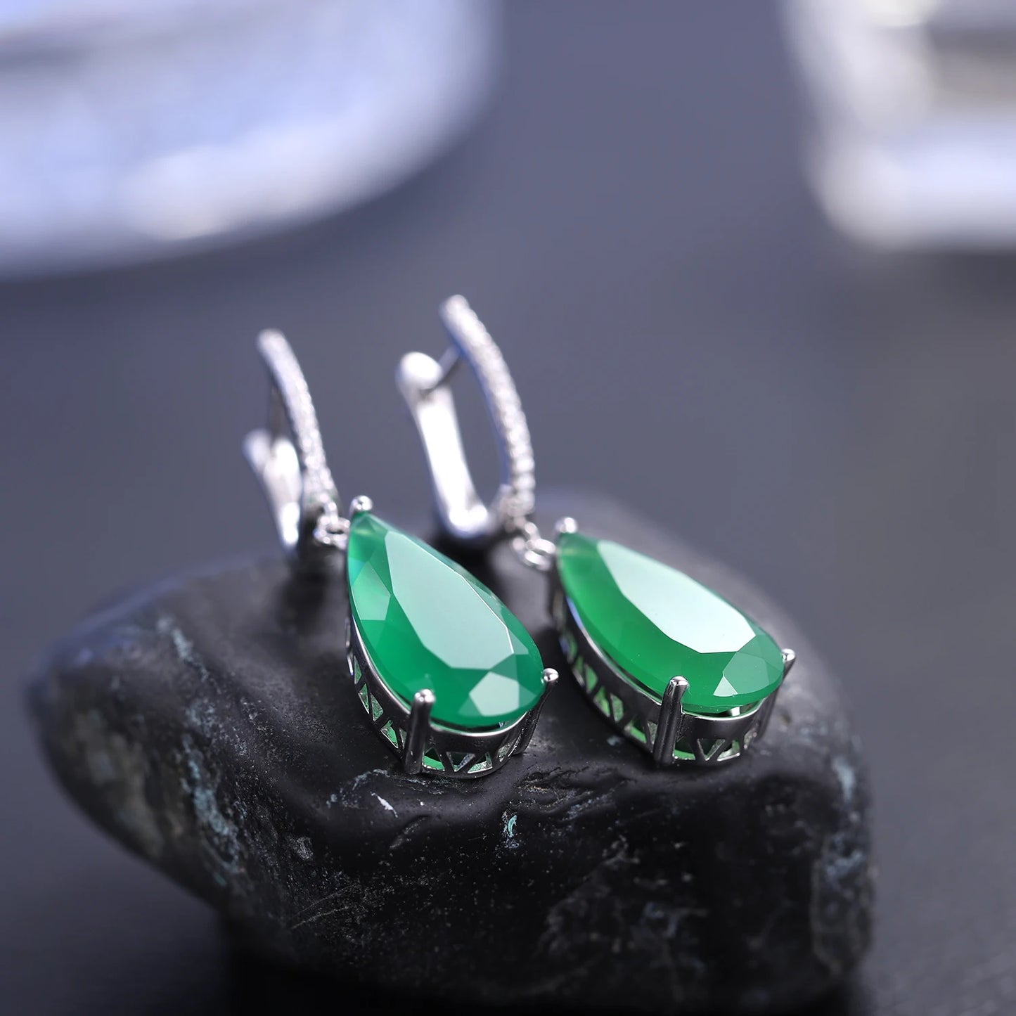 Gems Ballet 10.82ct 10x20mm Natural Green Agate Drop Earrings Fine Jewelry Solid 925 Sterling Silver Gorgeous Earrings For Women