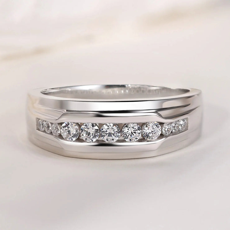 Newshe Full Moissanite Wedding Band for Men 925 Sterling Silver Engagement Rings Pave Round Eternity Promise Ring Size 8-12