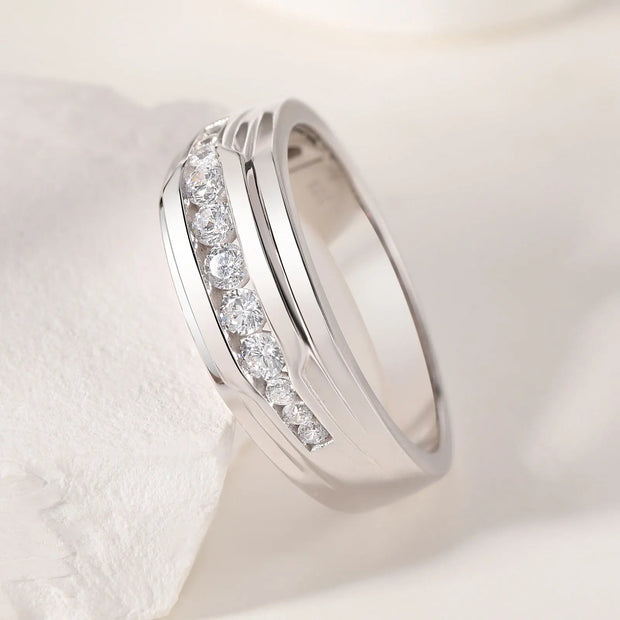Newshe Full Moissanite Wedding Band for Men 925 Sterling Silver Engagement Rings Pave Round Eternity Promise Ring Size 8-12