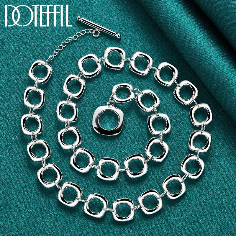 925 Sterling Silver Square Round Chain Necklace