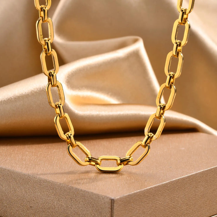 Chunky Paperclip Chain Necklace For Women, Stainless Steel 14k G0ld Plated