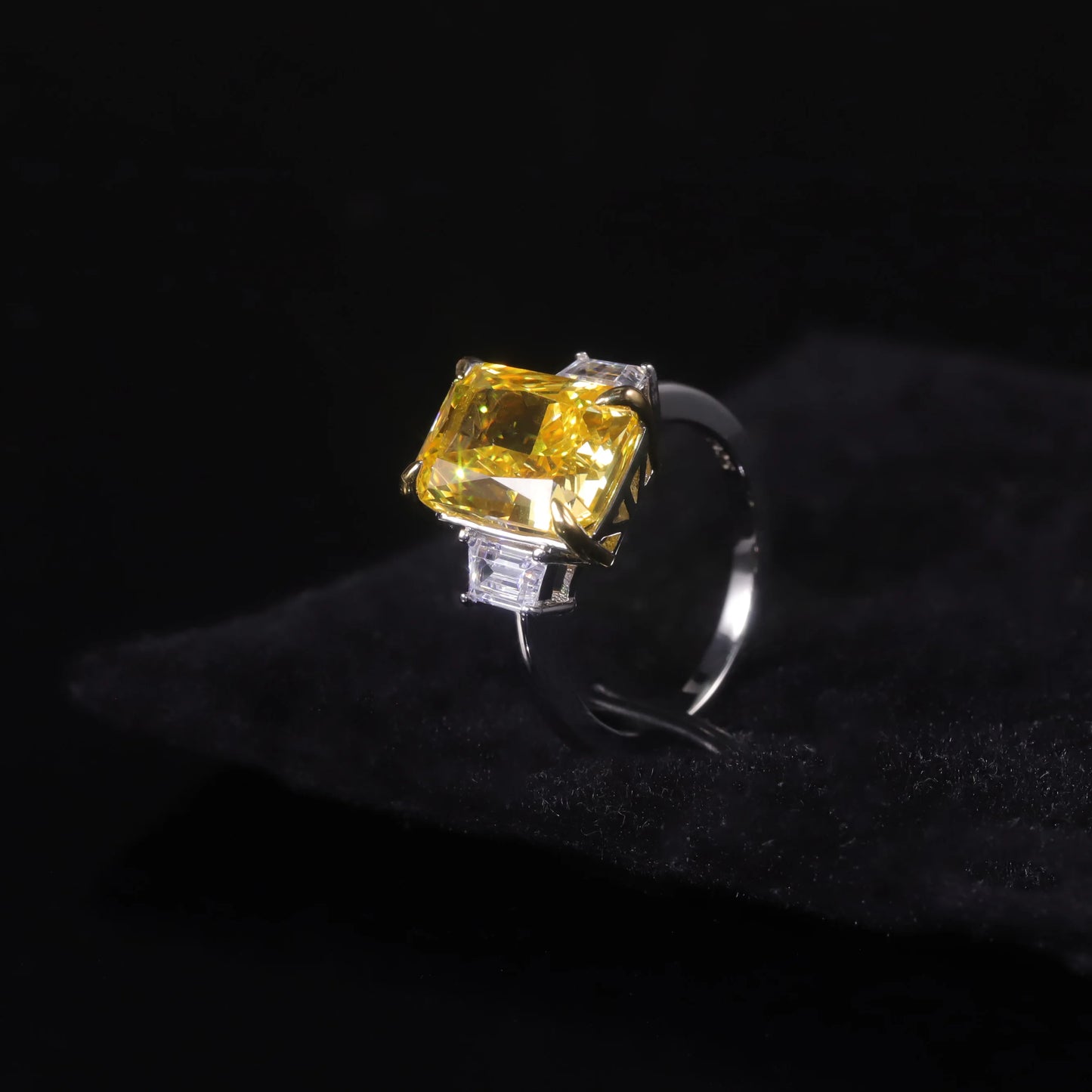 GEM'S BALLET 925 Sterling Silver Handmade Cocktail Ring Diamond-fire CZ- Fancy Vivid Yellow Gemstone Engagement Rings