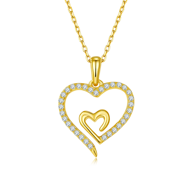 GEM'S BALLET Love Forever Heart Moissanite Necklace 925 Sterling Silver Heart to Heart Delicate Wedding Necklace for Women