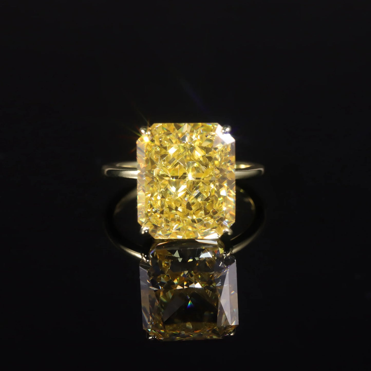 GEM'S BALLET Diamond-fire CZ- Fancy Light Yellow Engagement Rings in 925 Sterling Silver Handmade Cocktail Ring Gift For Her