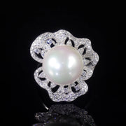 GEM'S BALLET Art Deco Freshwater Pearl Engagement Ring – Vintage Elegance