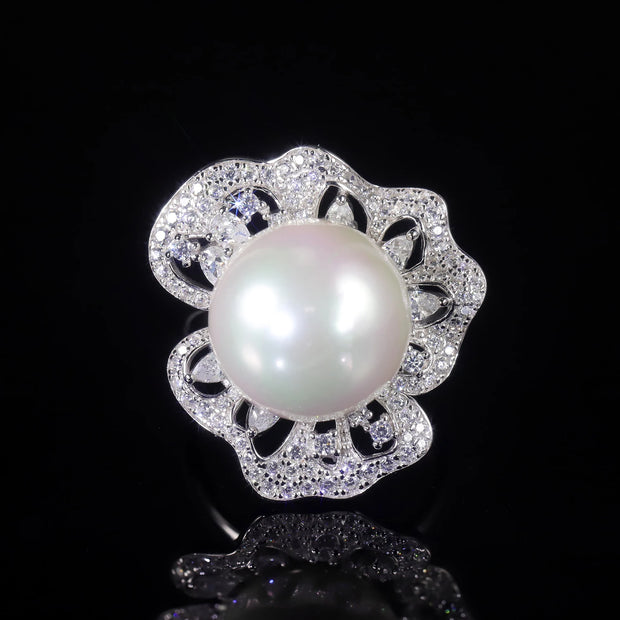 GEM'S BALLET Art Deco Freshwater Pearl Engagement Ring – Vintage Elegance
