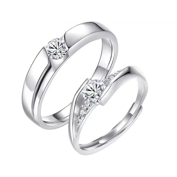 925 Silver Moissanite Couple Rings Wedding Engagement Bands for his and hers engagement bands Moissanite rings open and adjustab