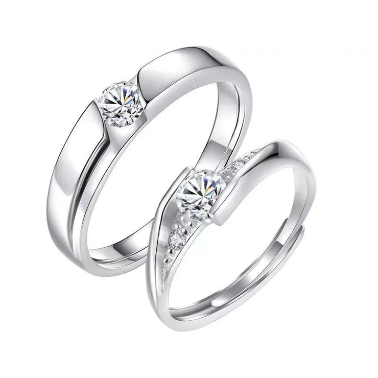 925 Silver Moissanite Couple Rings Wedding Engagement Bands for his and hers engagement bands Moissanite rings open and adjustab