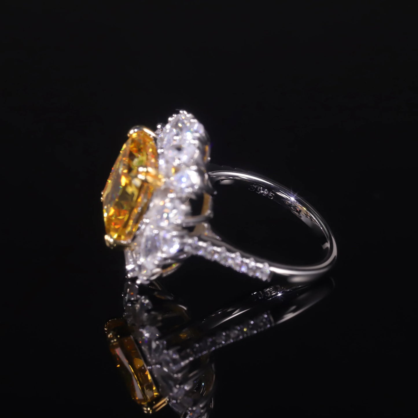 GEM'S BALLET 925 Sterling Silver Antique Style Art Deco Ring Diamond-fire CZ- Fancy Vivid Yellow Engagement Wedding Ring