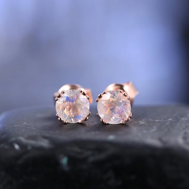 GEM'S BALLET June Birthstone 6mm Milky Blue Moonstone Classic Studs Earrings in 925 Sterling Silver Women Rose Gold Earrings