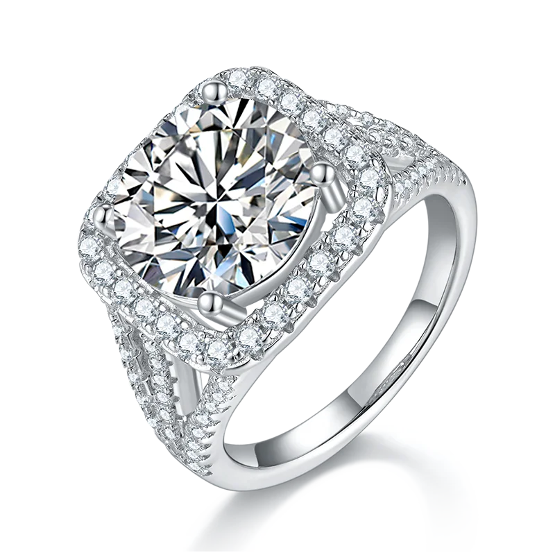 GEM'S BALLET 5.0Ct 11mm Round Moissanite Halo Engagement Ring 925 Sterling Silver 18K White Gold Promise Rings For Women