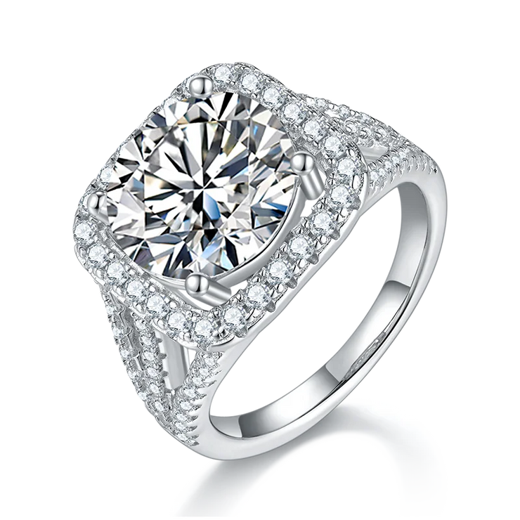 GEM'S BALLET 5.0Ct 11mm Round Moissanite Halo Engagement Ring 925 Sterling Silver 18K White Gold Promise Rings For Women