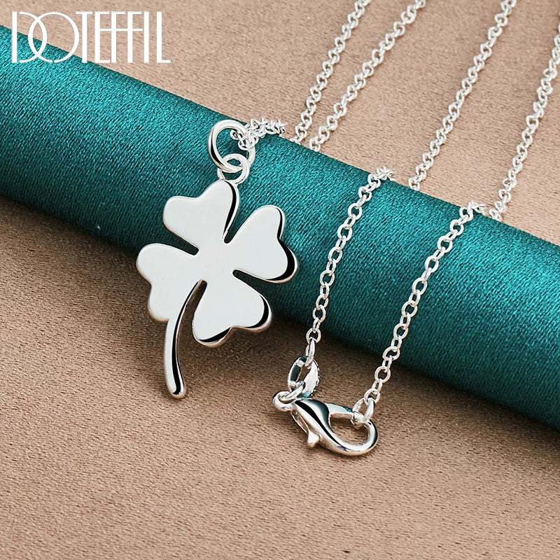 DOTEFFIL 925 Sterling Silver Four-Leaf Clover Pendant Necklace 16-30 Inch Chain For Woman Fashion Wedding Charm Jewelry