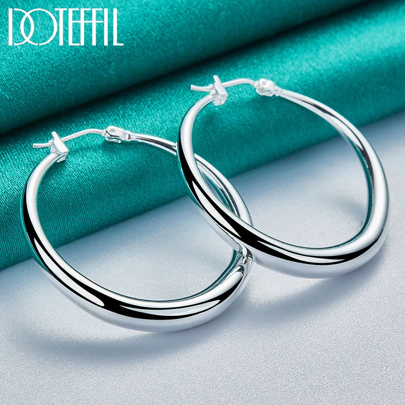 DOTEFFIL 925 Sterling Silver Smooth 36mm Big Circle Hoop Earrings For Women Wedding Engagement Party Jewelry