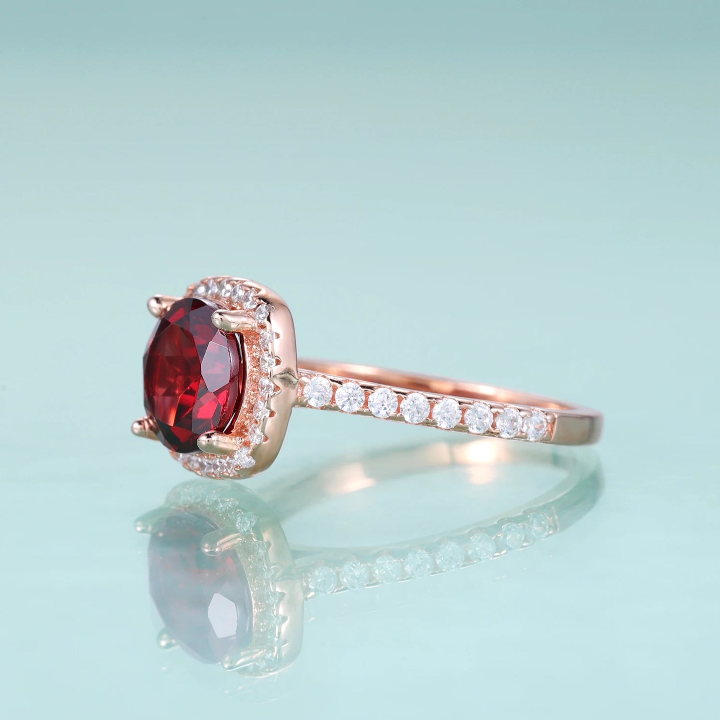 GEM'S BALLET 925 Sterling Silver Red Garnet Halo Ring – Elegant February Birthstone Jewelry