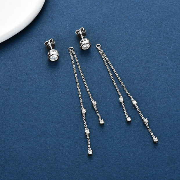 Sterling Silver Moissanite Tassel Stud Earrings