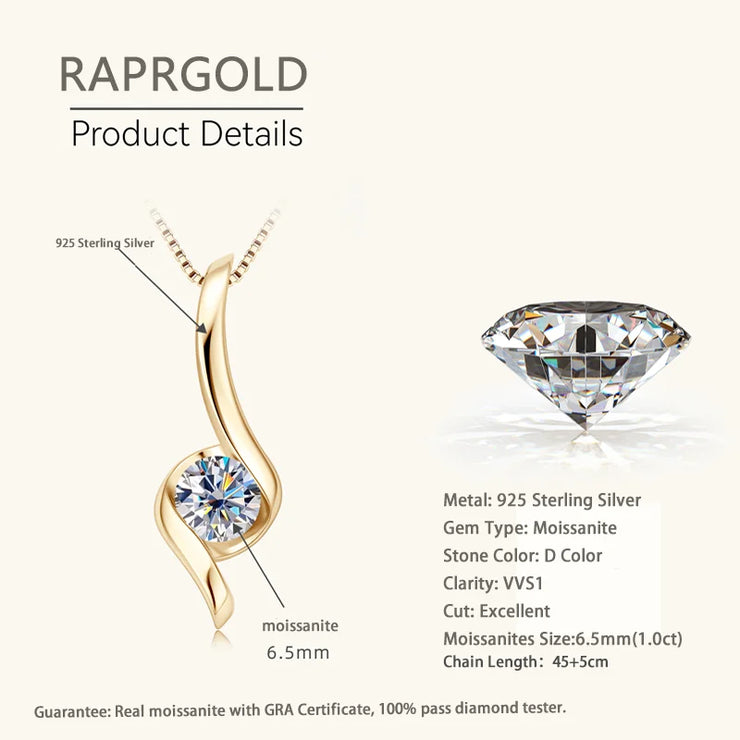 Timeless Brilliance – RAPRGOLD Moissanite Sterling Silver Pendant Necklace