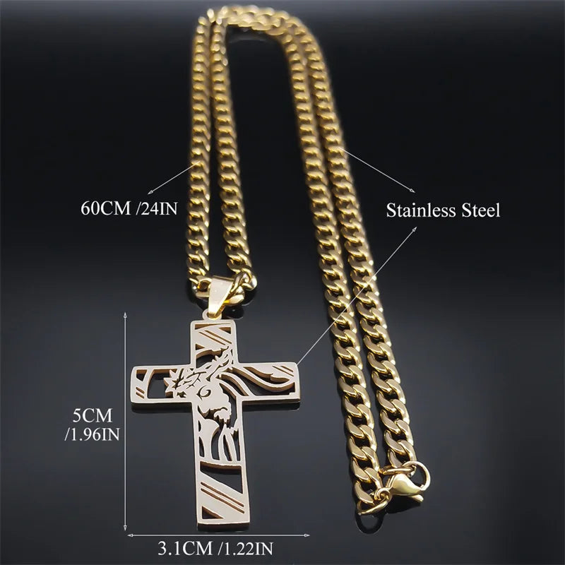 JYTF Stainless Steel Crown of Thorns Cross Necklace – Bold Faith Statement