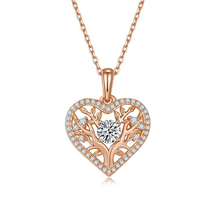 GEM'S BALLET Tree Of Life Moissanite Heart Necklace Family Tree Pendant Necklace in 925 Sterling Silver Gift For Her