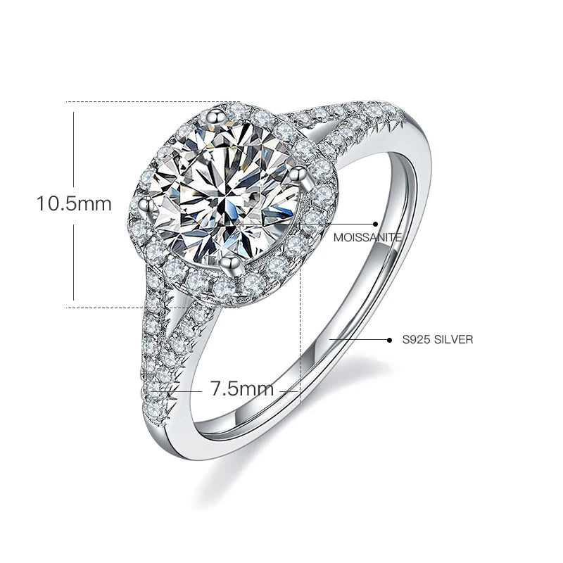 GEM'S BALLET 5.0Ct 11mm Round Moissanite Halo Engagement Ring 925 Sterling Silver 18K White Gold Promise Rings For Women