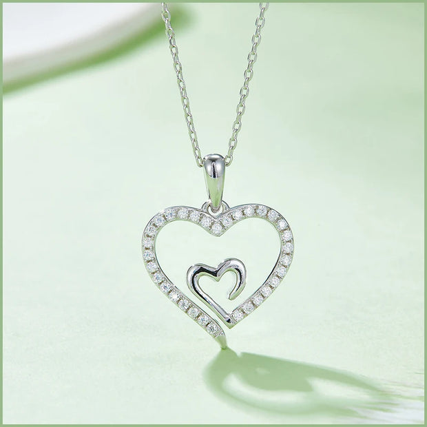 GEM'S BALLET Love Forever Heart Moissanite Necklace 925 Sterling Silver Heart to Heart Delicate Wedding Necklace for Women