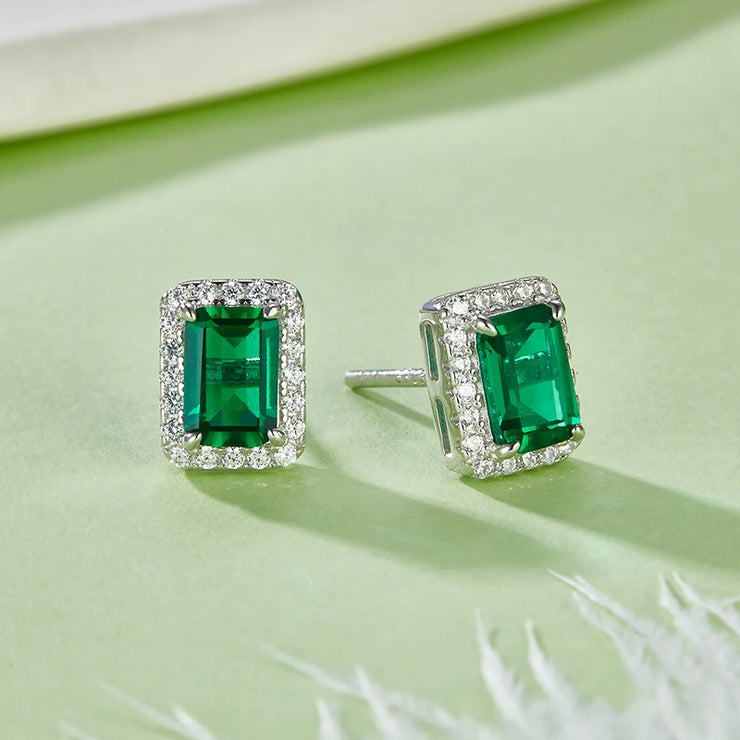 Lab Grown Sapphire/Emerald Vintage Stud Earrings