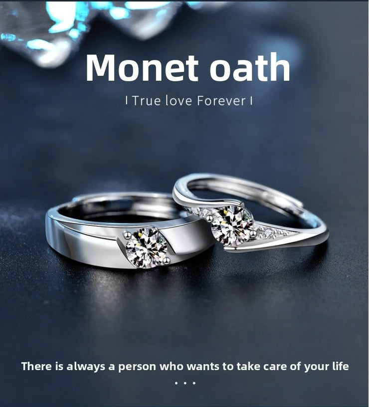 925 Silver Moissanite Couple Rings Wedding Engagement Bands for his and hers engagement bands Moissanite rings open and adjustab