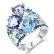 GEM'S BALLET Natural Mystic Quartz Topaz Statement Ring
