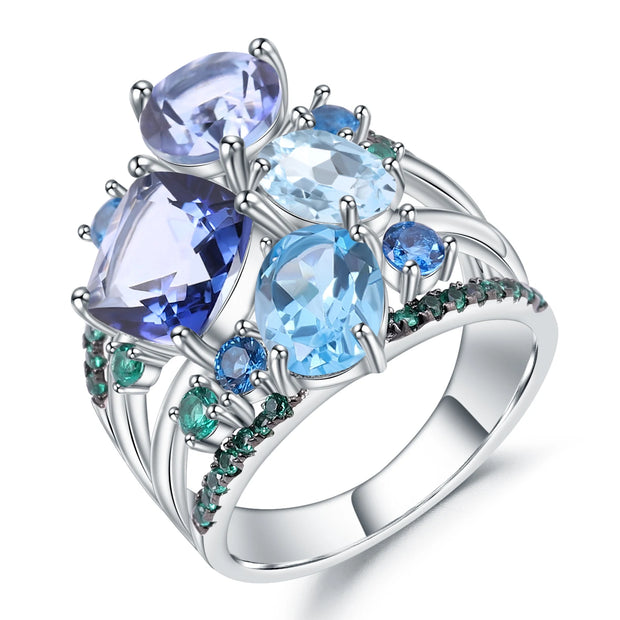 GEM'S BALLET Natural Mystic Quartz Topaz Statement Ring