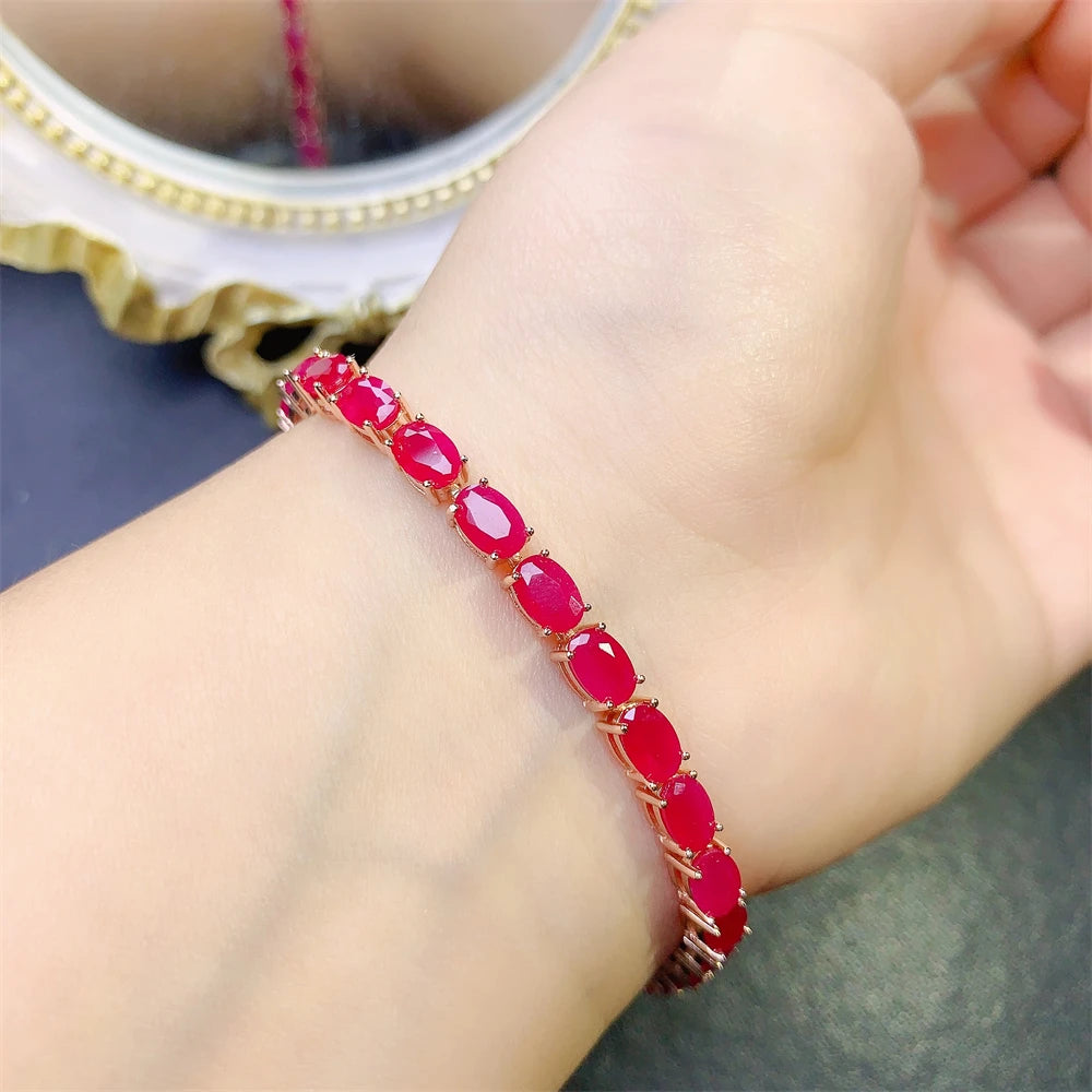 S925 Sterling Silver Rose Sparkle with the 925 Sterling Silver Ruby Tennis Bracelet