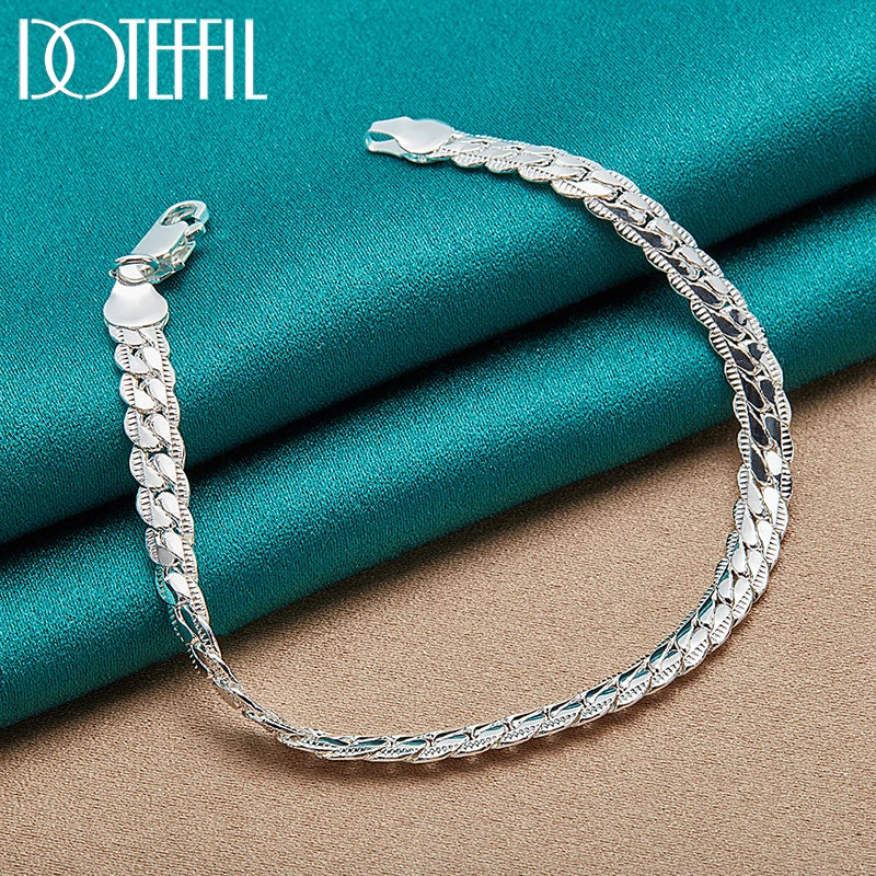 DOTEFFIL 925 Sterling Silver 24K Gold Flat Side Chain Bracelet – Elegance for Every Occasion