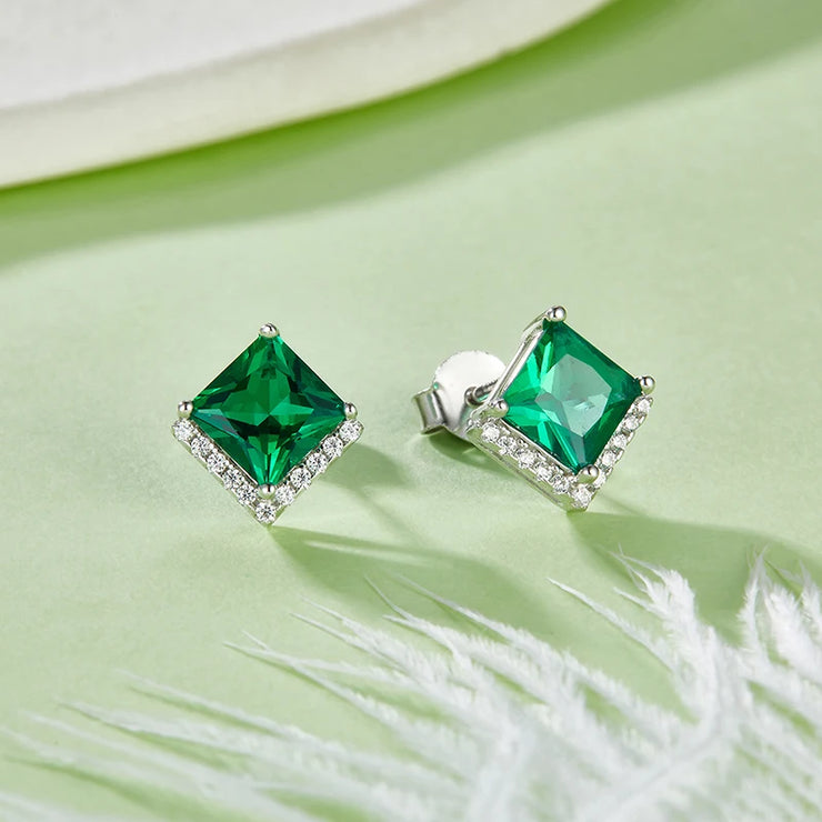 Lab Grown Sapphire/Emerald Vintage Stud Earrings