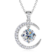 RAPRGOLD 8mm Round Moissanite Ladies Pendant Necklace 925 Sterling Silver Fashion Sun Moon Necklaces for Women Jewelry Gift