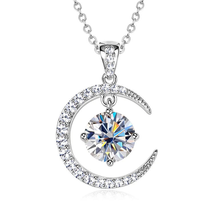 RAPRGOLD 8mm Round Moissanite Ladies Pendant Necklace 925 Sterling Silver Fashion Sun Moon Necklaces for Women Jewelry Gift