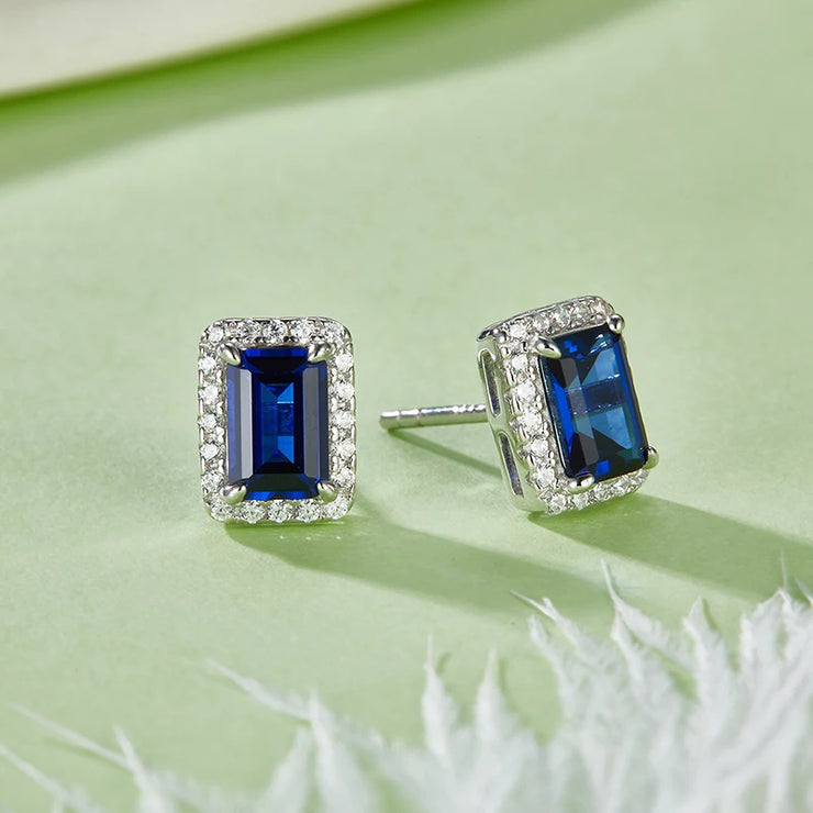 Lab Grown Sapphire/Emerald Vintage Stud Earrings